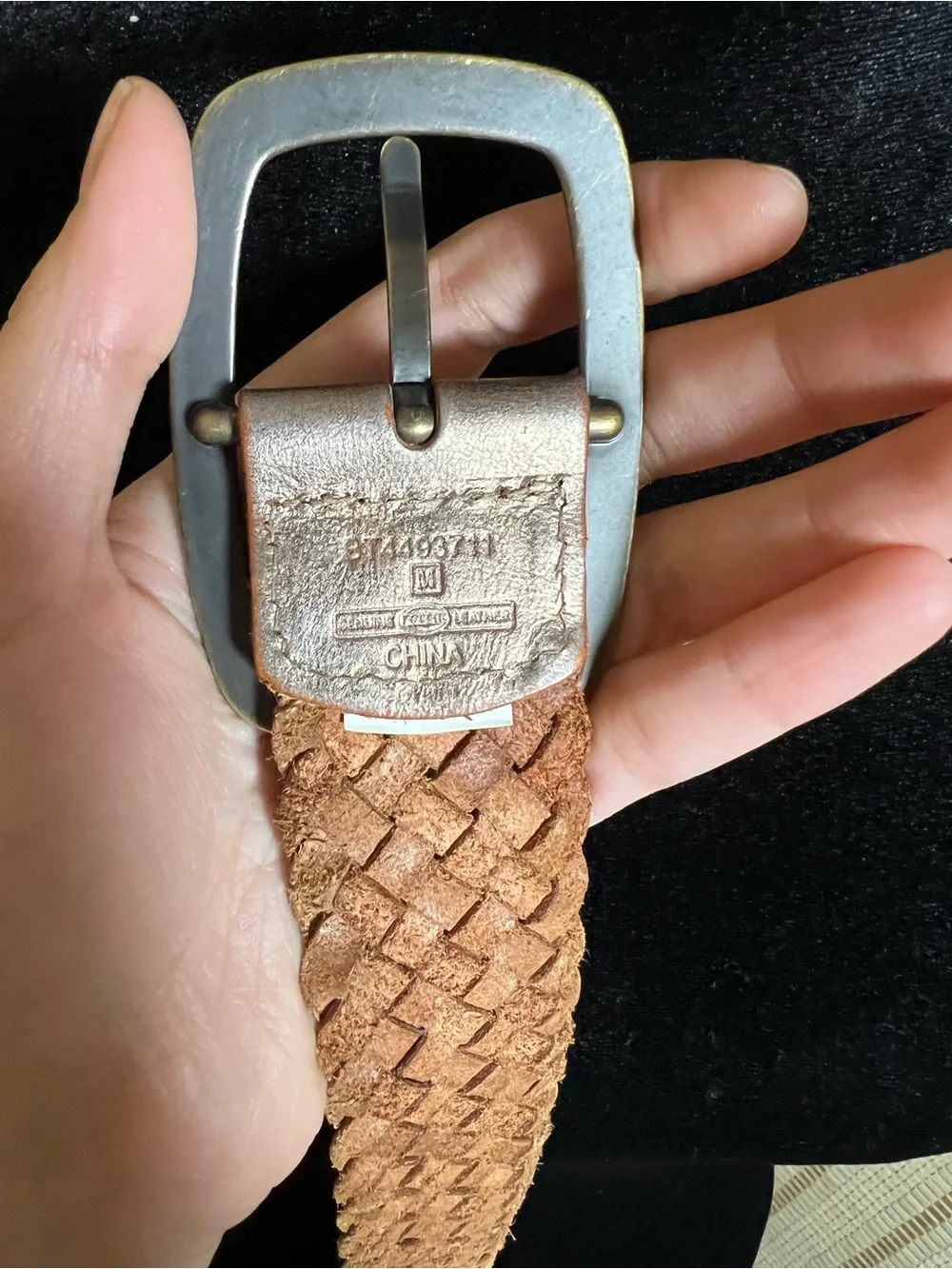 Vintage Fossil Metallic Bronze Woven Leather Belt Size Medium Boho Y2K Wide